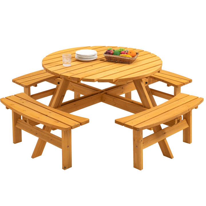 8-Person Outdoor Circular Picnic Table Patio Dining Set with 4 Built-in Benches for Backyard & Garden
