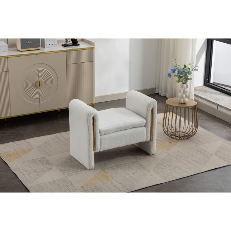Teddy Fabric Single Bench Shoe Bench Makeup Bench For Bedroom Indoor, Ivory