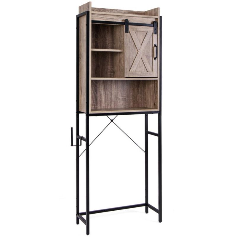4-Tier Multifunctional Toilet Sorage Cabinet with Adjustable Shelf and Sliding Barn Door