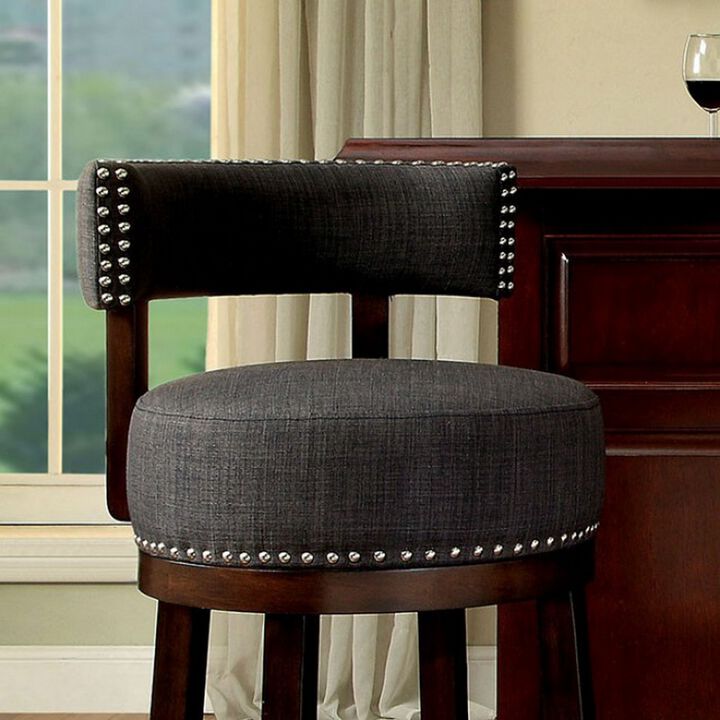 Lynsey Contemporary 29"Barstool With linen Cushion, Gray Finish, Set of 2-Benzara