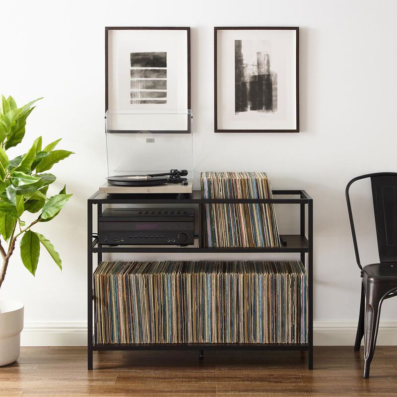 Provo Record Storage Console Matte Black/Brown