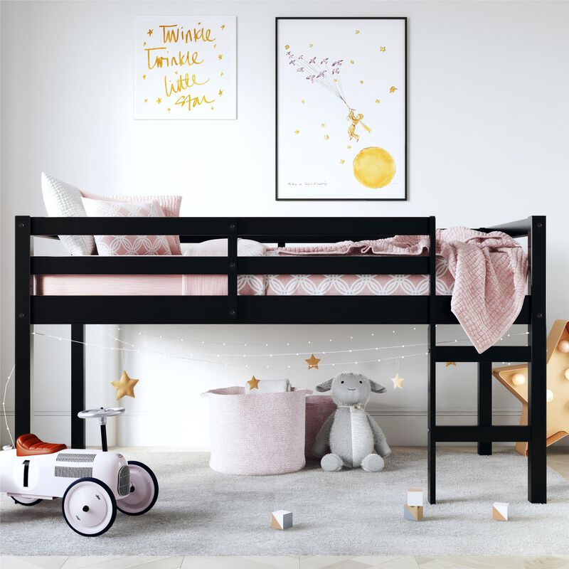 Atwater Living Ashe Junior Wooden Loft Bed, Twin, Black