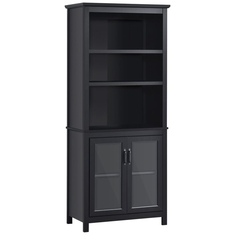 Black Tall Organizer: 71" Bookcase Hutch with Glass Doors