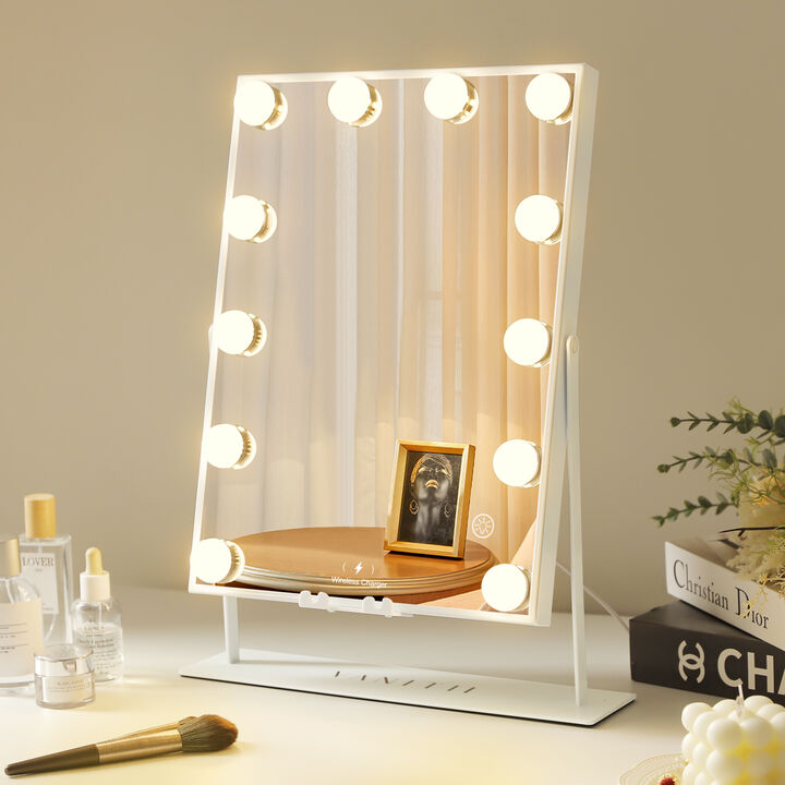 12''*16'' Hollywood makeup vanity mirror 12 LED Bulbs With Buletooth Wireless Charging