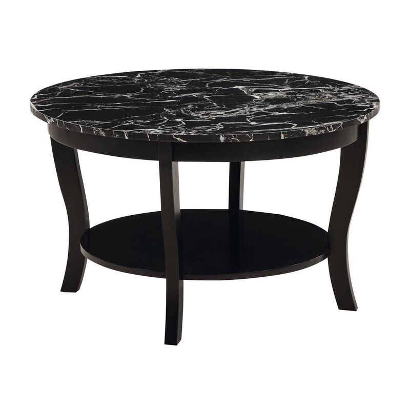 Convenience Concepts American Heritage Round Coffee Table with Shelf Black