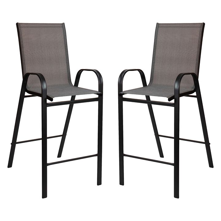 Flash Furniture 2 Pack Brazos Series Gray Outdoor Barstools with Flex Comfort Material and Metal Frame