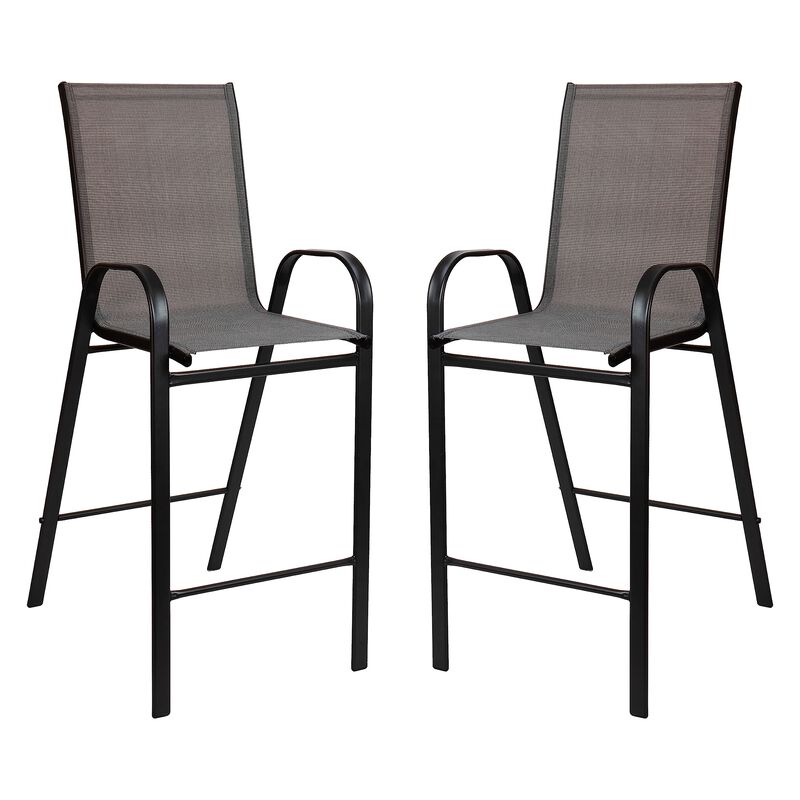 Flash Furniture 2 Pack Brazos Series Gray Outdoor Barstools with Flex Comfort Material and Metal Frame