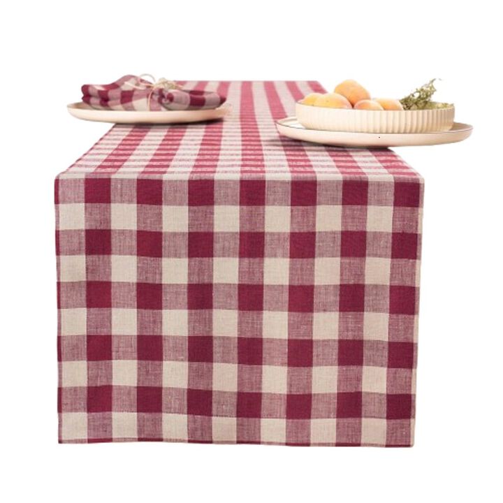 Solino Home 100% Pure Linen Table Runner 14 x 120 Inch | Morgan Check