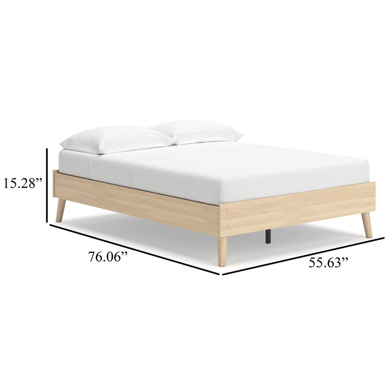 Abis Full Platform Bed, Natural Brown Wood, Low Profile Tapered Legs - Benzara