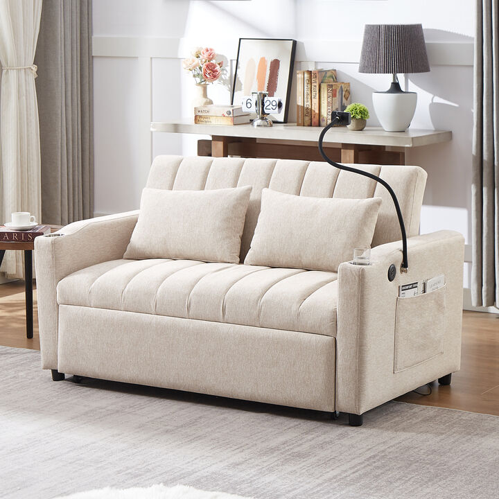 Merax Convertible Sofa Bed Loveseat with 3 USB Ports