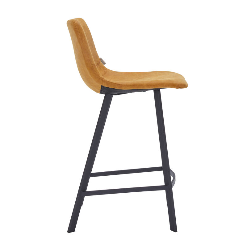 Elland Modern Upholstered Leather Bar Stool With Black Iron Legs & Footrest
