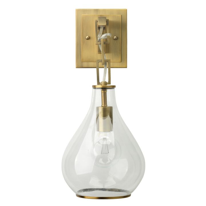 Ada 18 Inch Modern Wall Sconce, Real Blown Glass, 40W Bulb, Brass Finish-Benzara
