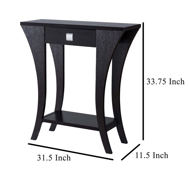 Sofa Console Table, 34 Inch, 1 Drawer, Curved Legs, Red Cocoa Brown - Benzara