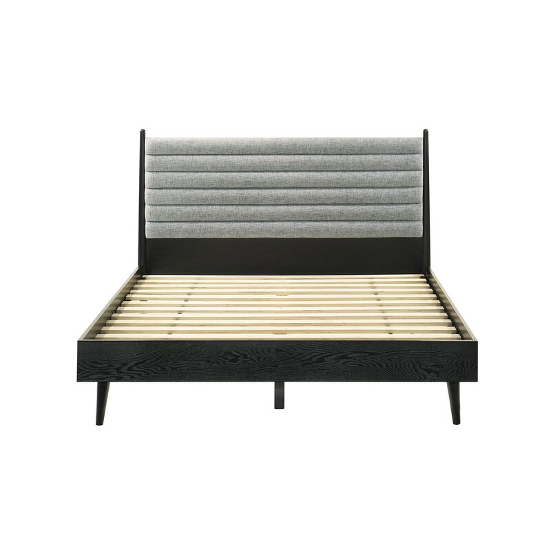 Benjara Mian Bedroom 3 pcs Set, Queen Platform Bed and Nightstand, Black, Gray