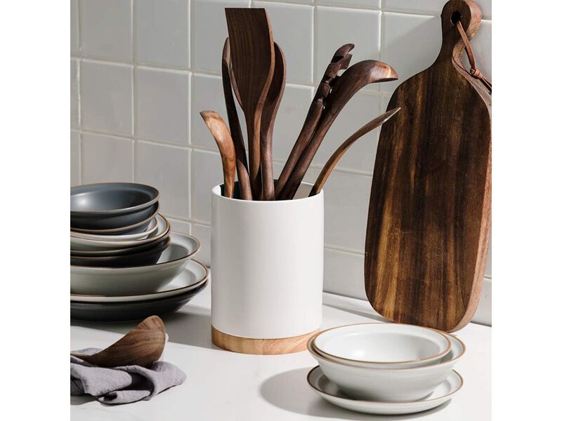 Sweejar Kitchen Utensil Holder with Wooden Bottom