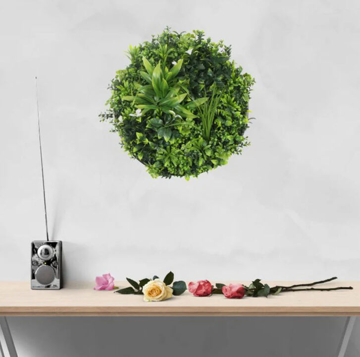 Luxury Artificial Green Wall Plant Wall Circle 20" White Frame UV Resistant