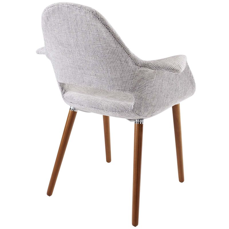 28 Inch Dining Armchair, Gray Fabric, Flared Design Arms, Beechwood Legs-Benzara
