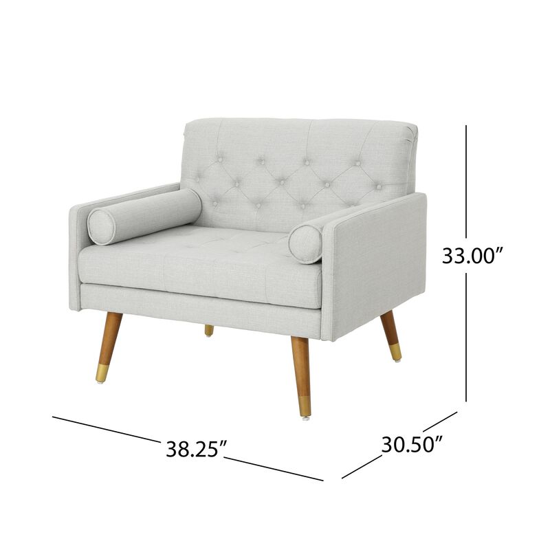 Lita Wide Accent Club Chair, Button Tufted, Gray Textured Fabric - Benzara