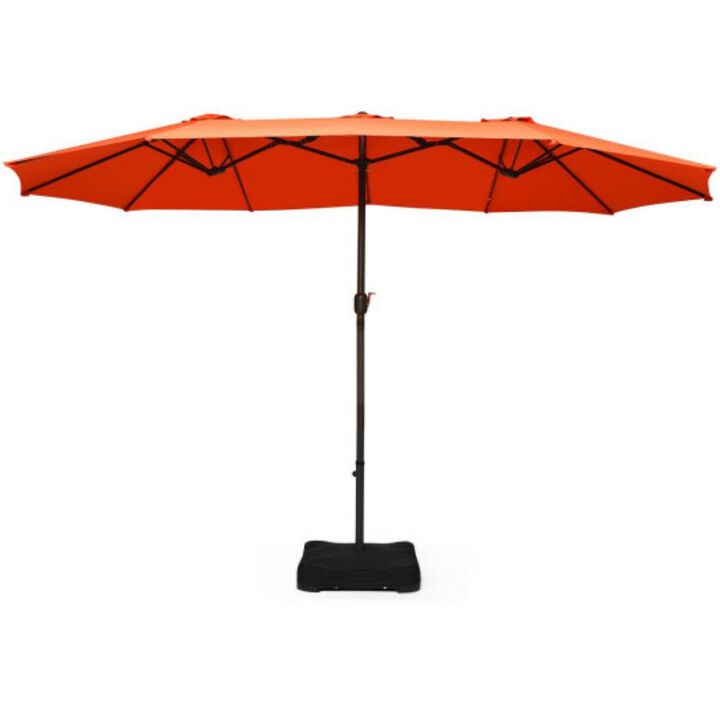 15 Feet Extra Large Patio Double Sided Umbrella with Crank and Base