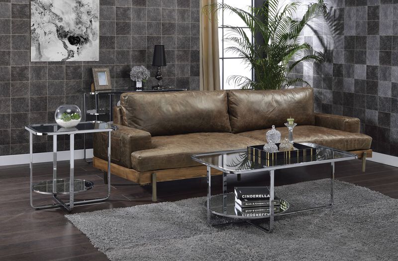 ACME Hollo End Table, Chrome & Glass