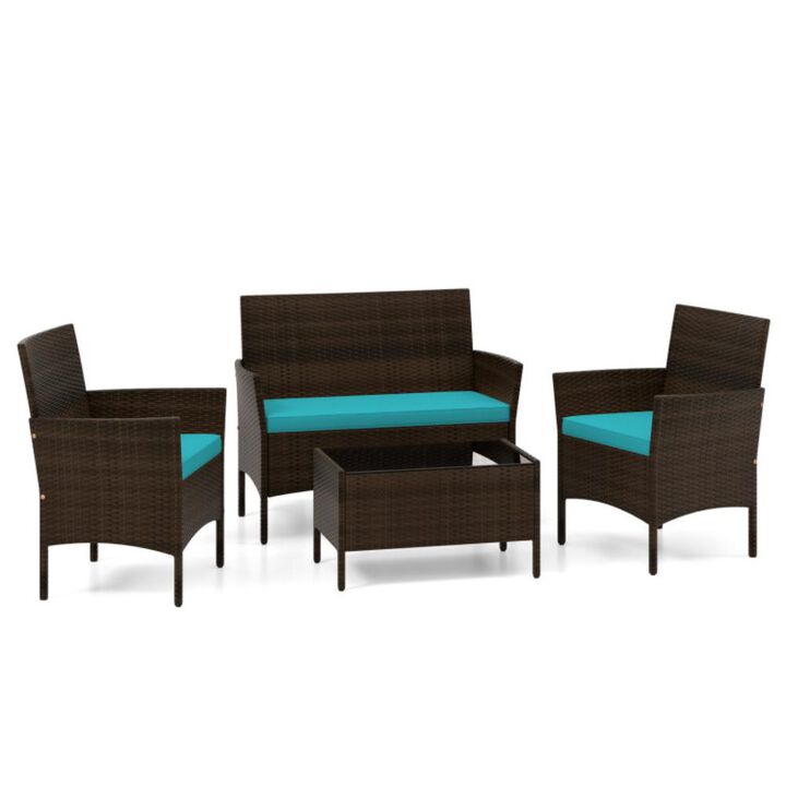 Hivvago 4 Piece Patio Rattan Conversation Set with Cozy Seat Cushions