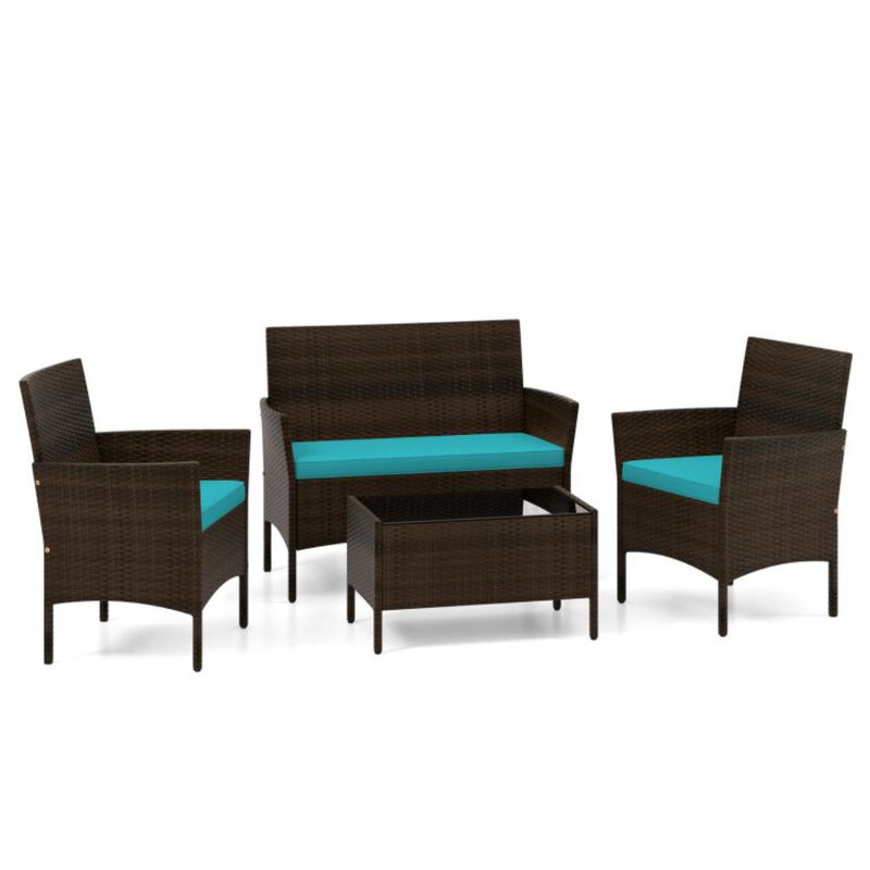 Hivvago 4 Piece Patio Rattan Conversation Set with Cozy Seat Cushions