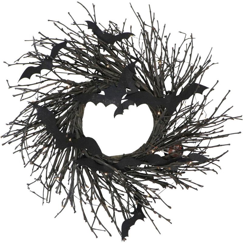 Haunted Hill Farm 15 Prelit Branch Wreath with Bats, Battery Operated