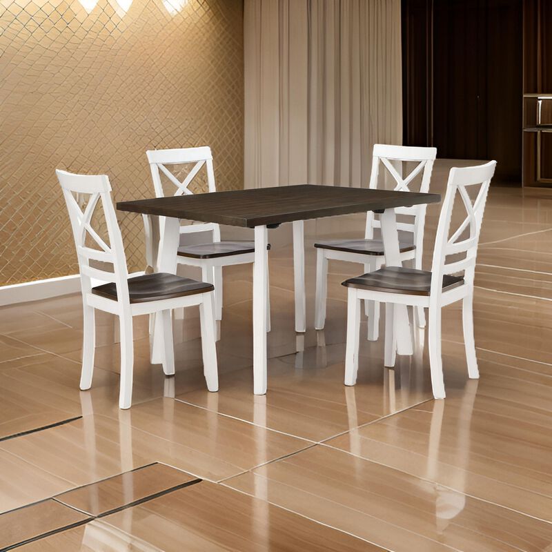 Dera 21 Inch Dining Chair Set of 2, Crossed Back, White Rubberwood Frame - Benzara