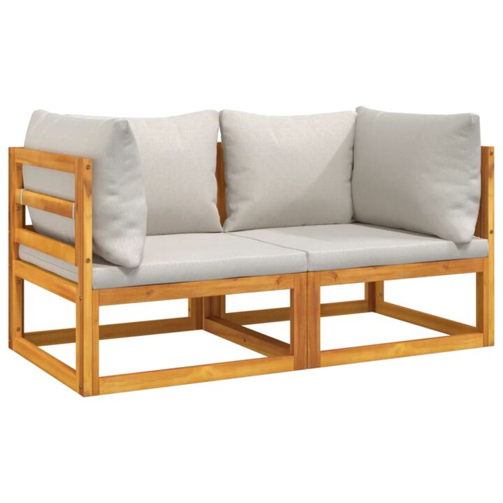 vidaXL Solid Acacia Wood Sectional Corner Sofas with Light Gray Cushions - Modular Outdoor Furniture Pieces for Patio Comfort and Relaxation