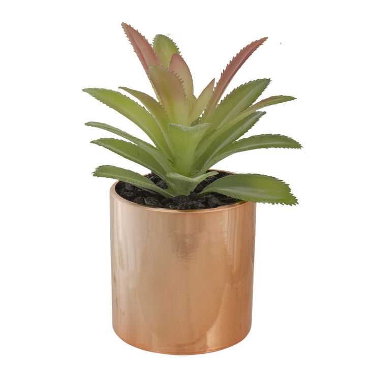 5" Green Artificial Aloe Plant in a Rose Gold Pot
