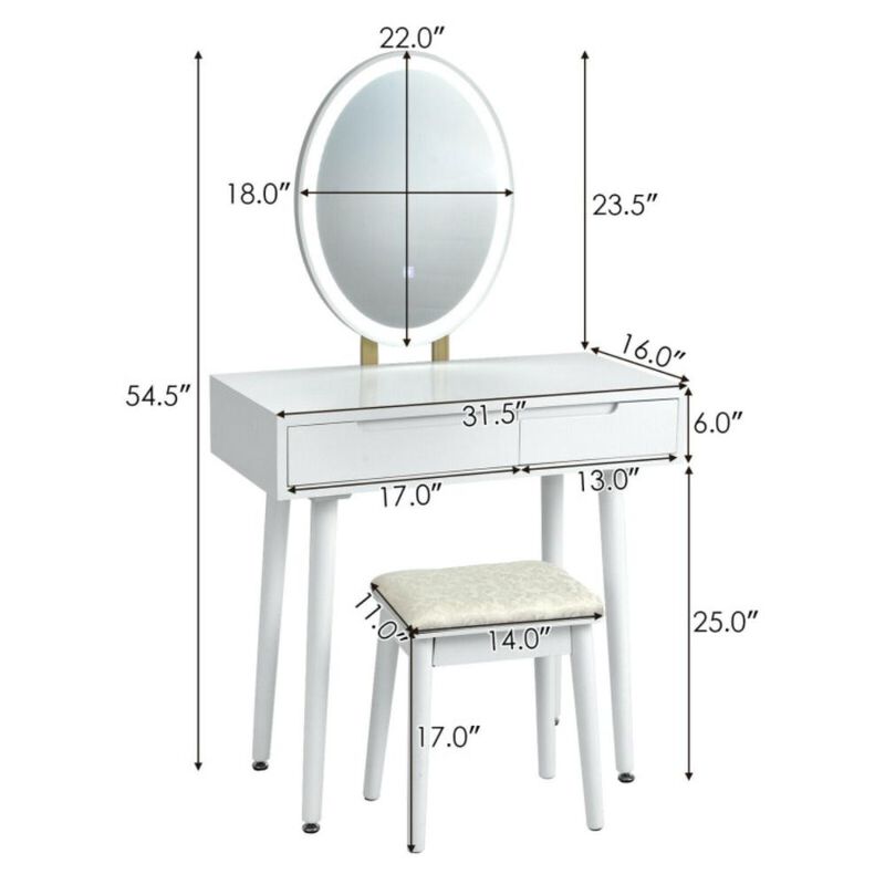Hivvago Touch Screen Vanity Makeup Table Stool Set with Lighted Mirror