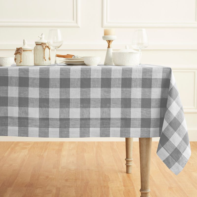 Solino Home 100% Pure Linen Tablecloth | Buffalo Check Dining Table Cloth