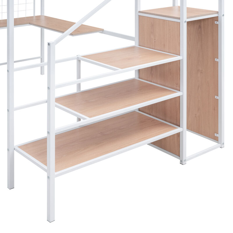 Merax  Metal Loft Bed with Desk and Wardrobe