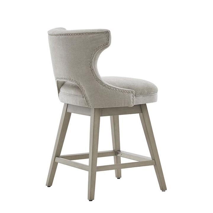Starlight Canyon Home Gray Swivel Counter Stool with Solid Wood Frame and Fabric Seat