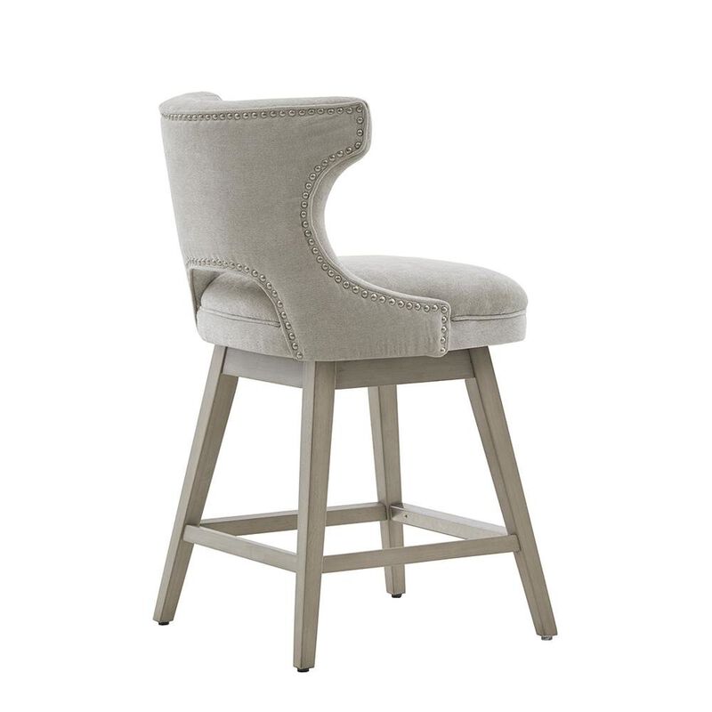Starlight Canyon Home Gray Swivel Counter Stool with Solid Wood Frame and Fabric Seat