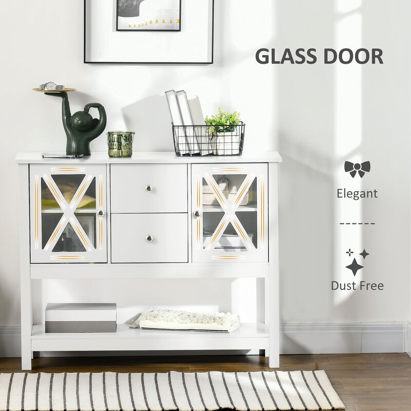 White Kitchen Storage: Buffet Sideboard with Glass Door