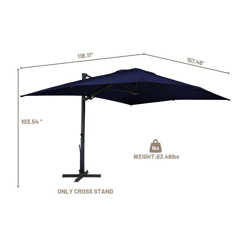 10x13 ft. 360° Rotation Square Cantilever Patio Umbrella with LED Light in Navy Blue