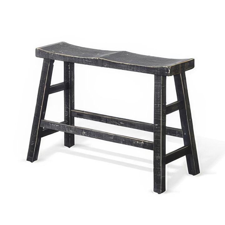 Rena Counter Height Bench, 33 Inch Rustic Black Mahogany Wood Frame - Benzara