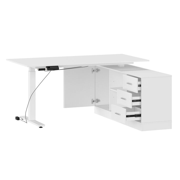 FUFU&GAGA 63-in White Modern/Contemporary L-shaped Desk Hutch Included  (63" W x 31.5" D x 29.1" H) ,White