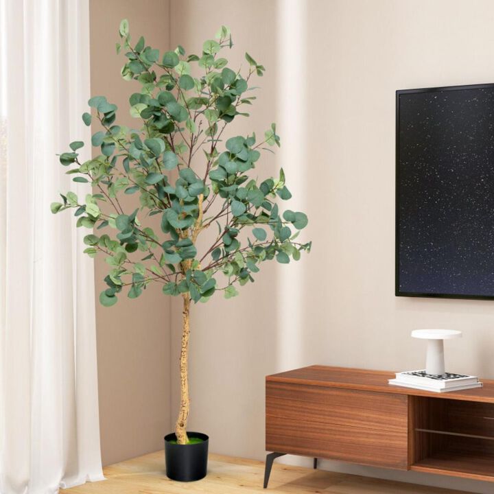 Hivvago 5.5 Feet Artificial Eucalyptus Tree with 517 Silver Dollar Leaves