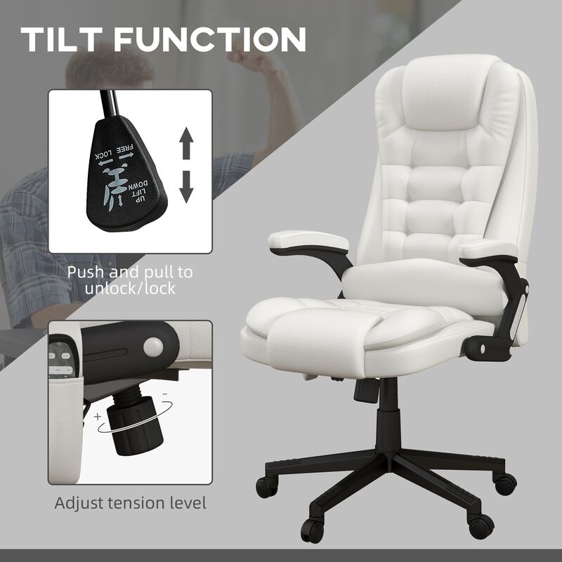 White Ergonomic Heated Massage Chair: 6 Vibration Points, Recliner