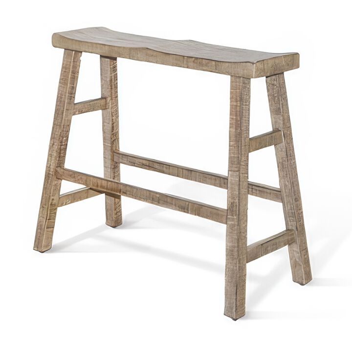 Rena Bar Height Bench, 33 Inch Rustic Light Brown Mahogany Wood Frame - Benzara