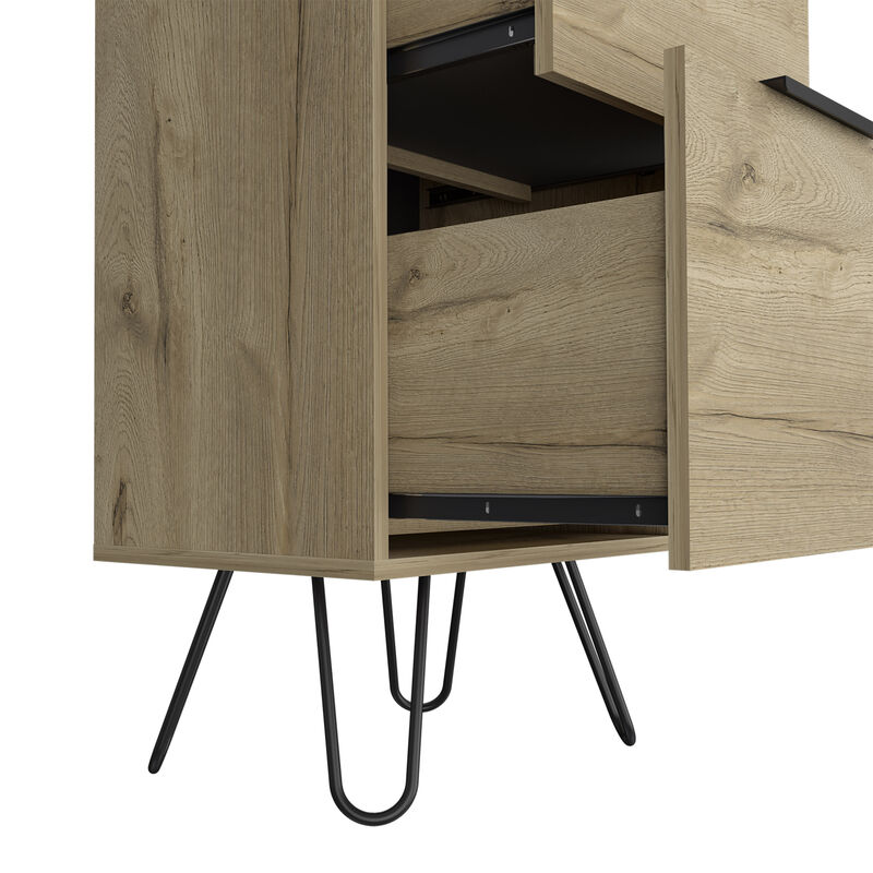 DEPOT E-SHOP Begonia Light Dresser, Superior Top,Three Drawers, Hairpin Legs, Light Oak