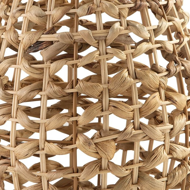 Enna 17 Inch Lantern, Bohemian Style, Candle Stand, Brown Rattan Woven - Benzara