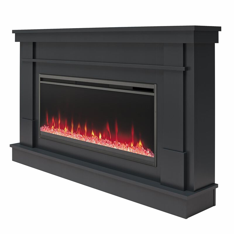 Novogratz Waverly Wide Mantel with Linear Electric Fireplace & Crystal Ember Bed