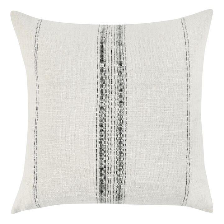 Rae Square Accent Throw Pillow, 22 Inch Textured Ivory Cotton, Striped - Benzara