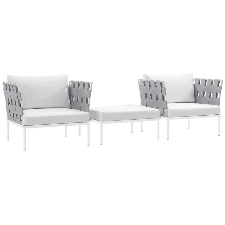 Harmony 3 Piece Outdoor Patio Aluminum Sectional Sofa Set - White White