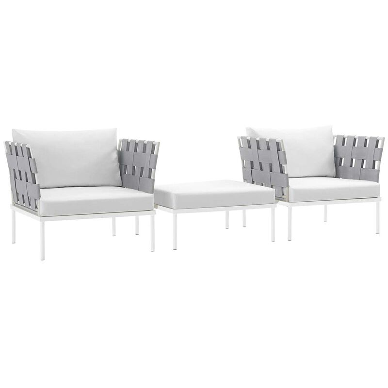 Harmony 3 Piece Outdoor Patio Aluminum Sectional Sofa Set - White White