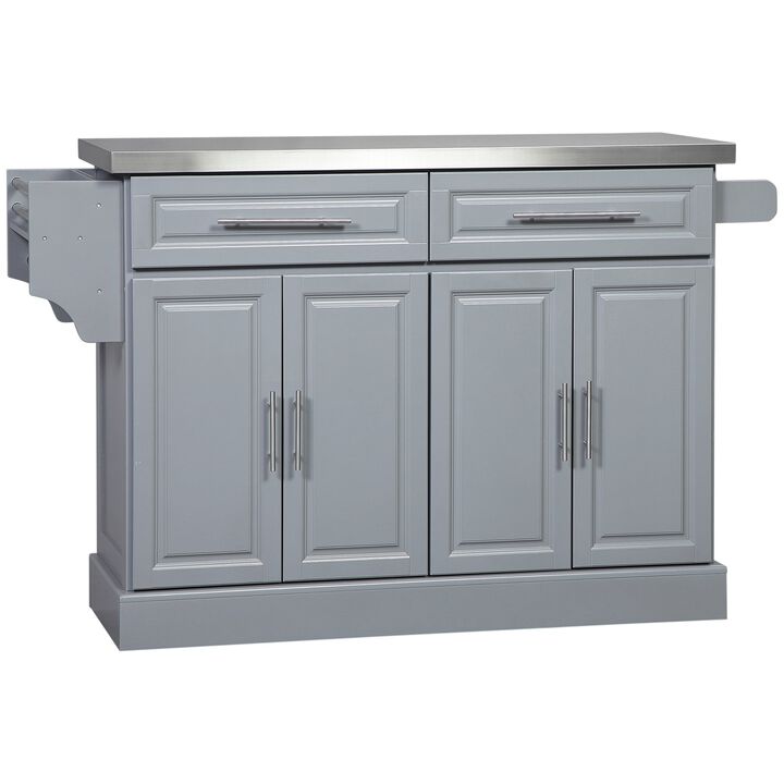 Gray Mobile Kitchen Aid: Stainless Top Cart with Drawers & Cabinets