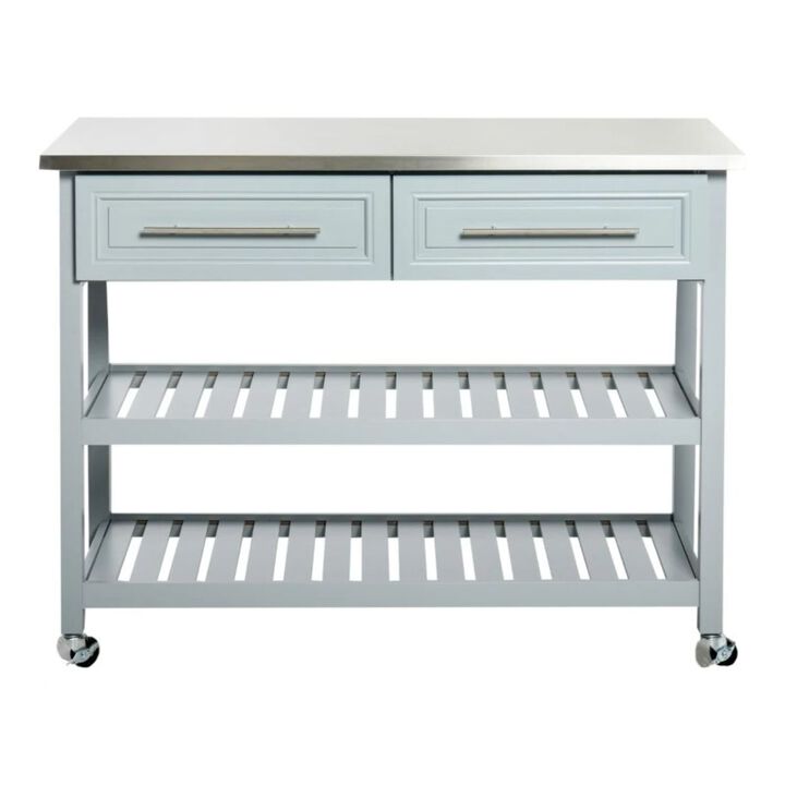 Hivvago Light Gray Rolling Kitchen Island 2 Drawers Storage with Stainless Steel Top